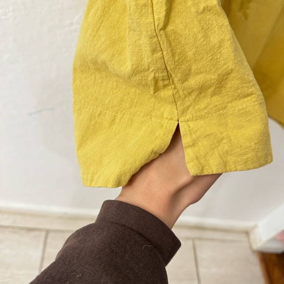 Yellow Linen Cotton Blend Boxy Embroidered Button Down Short Sleeve - Picture 5 of 6